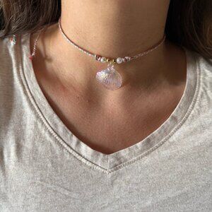 Adjustable Beach Necklace pearls and sea shell